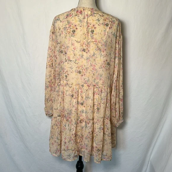 A.N.A New Apparel Size Large Long Sleeve Dress Slip Metallic Floral Buttons Pink - Picture 4 of 16